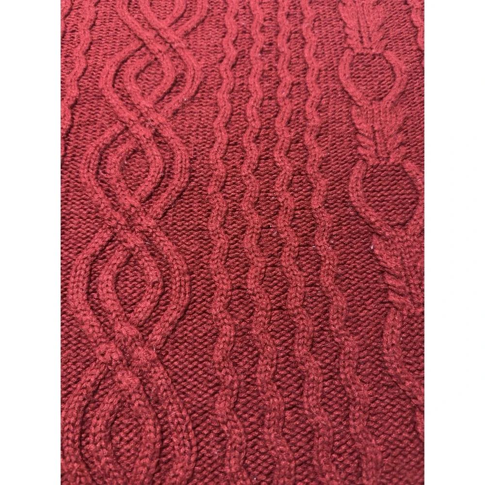 LL Bean Throw Blanket Chunky‎ Cable Knit Fisherman Red Soft Sherpa Reversible